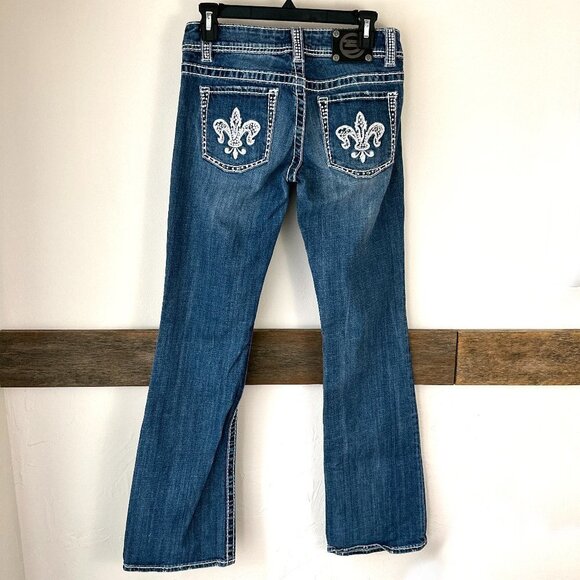 Studio 5‎ Jeans Size 3 Bootcut Bling fleur de Lis - Picture 1 of 9